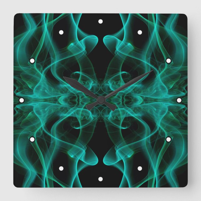Green Smoke Symmetrical Minimalist Black Square Wall Clock (Front)