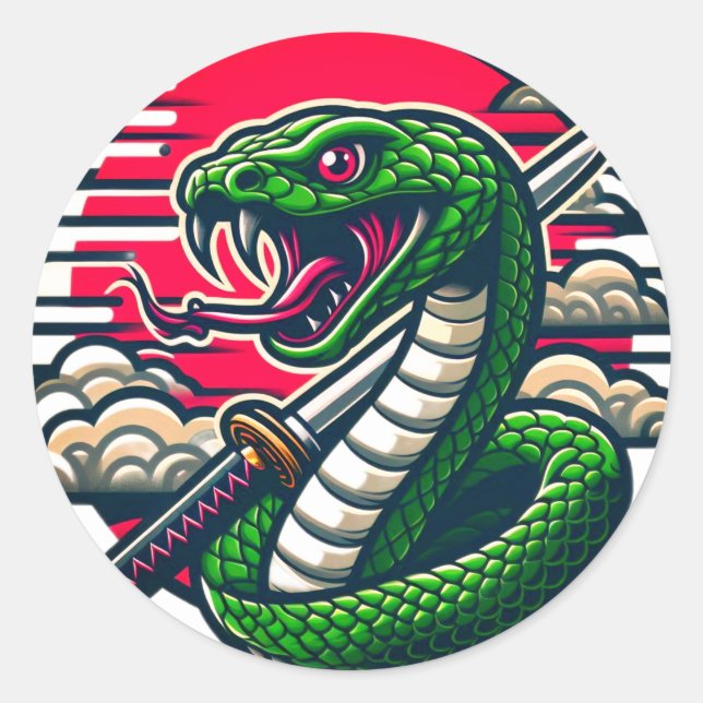 Green snake classic round sticker (Front)