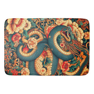 Green snake flowers bath mat