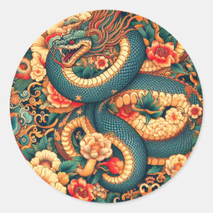 Green snake flowers classic round sticker