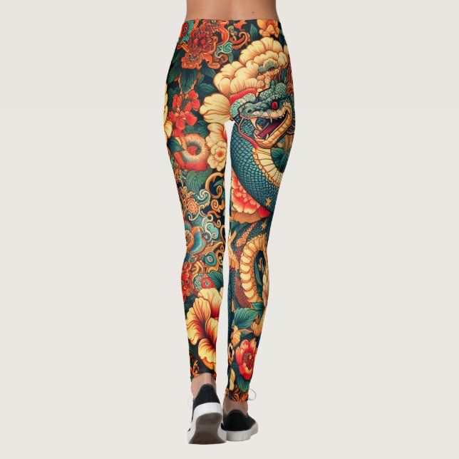 Green snake flowers leggings (Back)