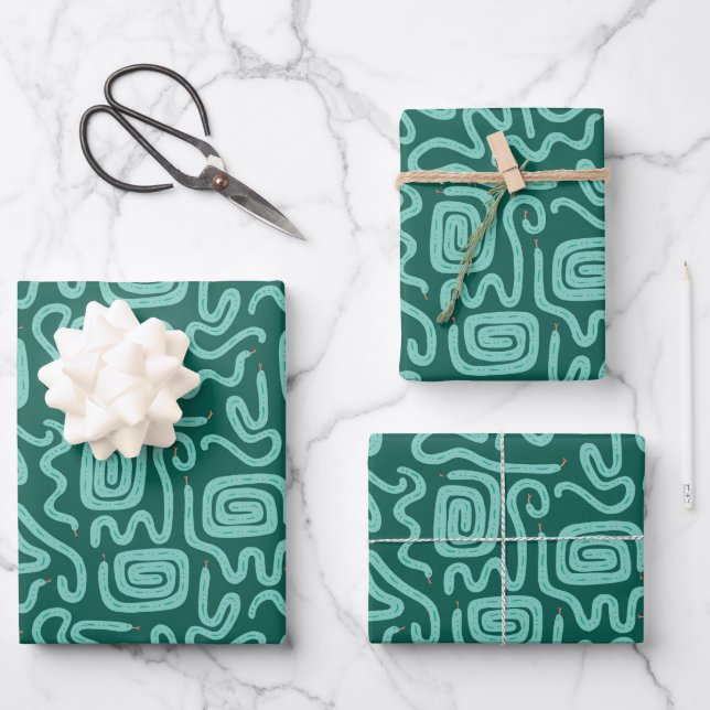 Green Snake Pattern Wrapping Paper Sheet (Front)