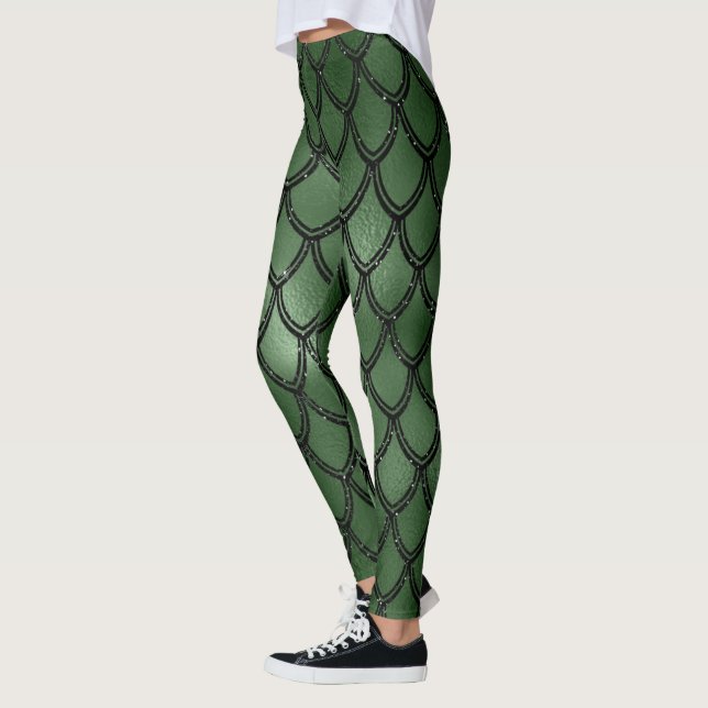 Green Snake Serpent Reptile Pattern Leggings (Left)