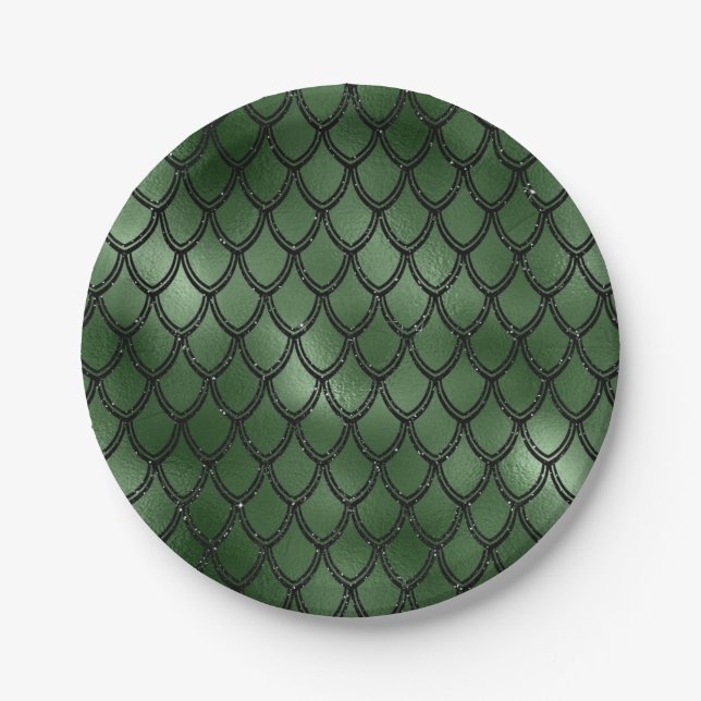 Green Snake Serpent Reptile Pattern Paper Plate (Front)
