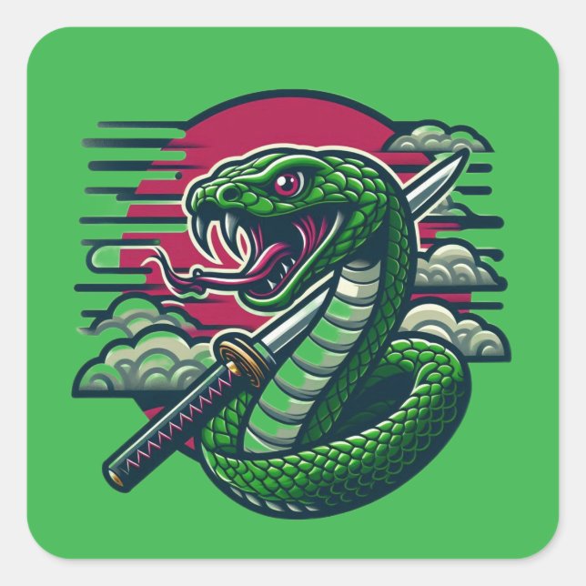 Green snake square sticker (Front)
