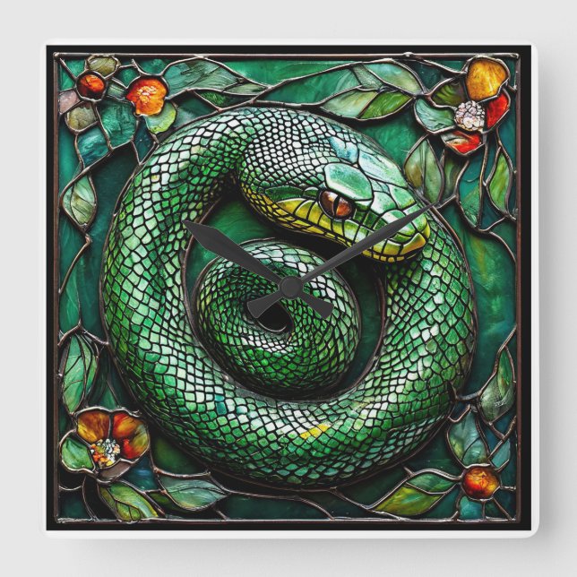 Green Snake Square Wall Clock (Front)