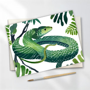 Green Snake   Year of the Snake Watercolor Postcard