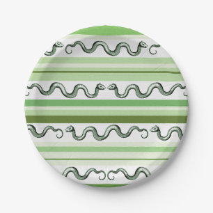 Green Snakes and Stripes Pattern Paper Plate