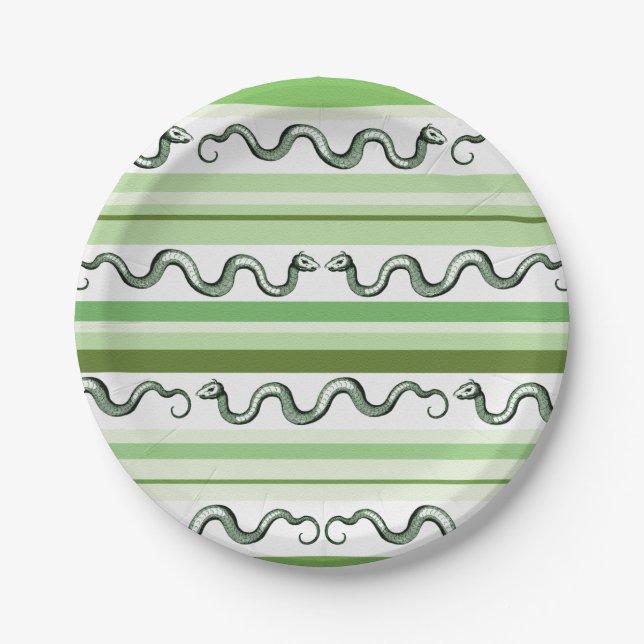 Green Snakes and Stripes Pattern Paper Plate (Front)
