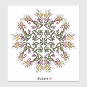 Green Snakes Floral Mandala Botanical Fantasy Art