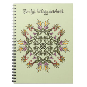 Green Snakes Floral Mandala Botanical Fantasy Art Notebook