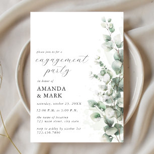Green Snow Eucalyptus Winter Engagement Party Invitation