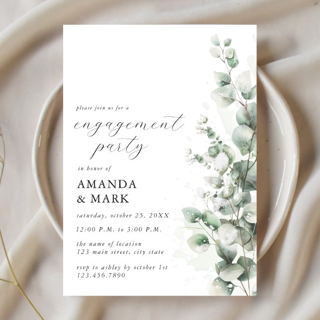 Green Snow Eucalyptus Winter Engagement Party Invitation (Creator Uploaded)