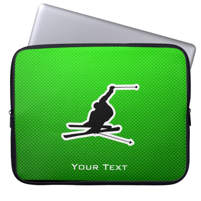 Green Snow Skiing Laptop Sleeve (Front)