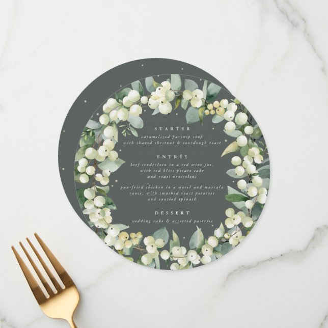 Green Snowberry+Eucalyptus 3 Course Wedding Menu (Front/Back In Situ)