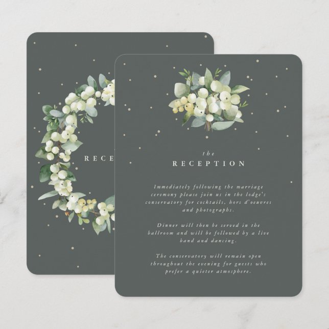 Green Snowberry+Eucalyptus Bouquet Reception Enclosure Card (Front/Back)
