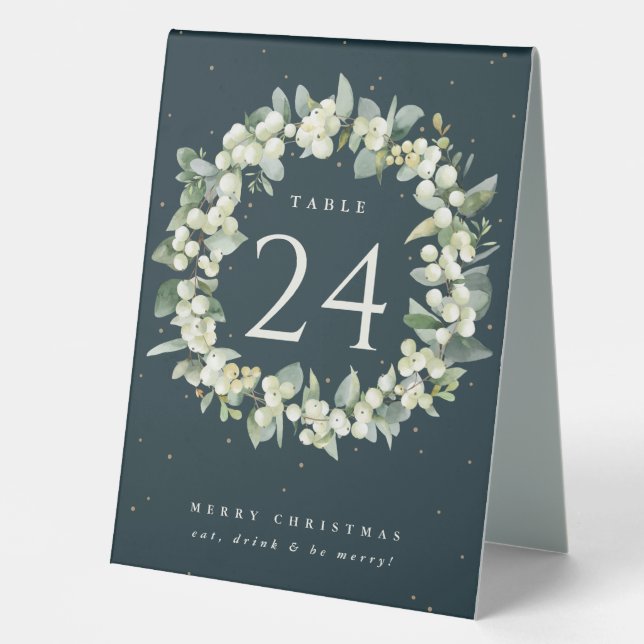 Green Snowberry+Eucalyptus Christmas Table Number (Front)