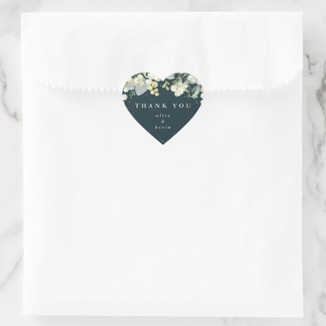 Green Snowberry+Eucalyptus Christmas Thank You Heart Sticker (Bag)