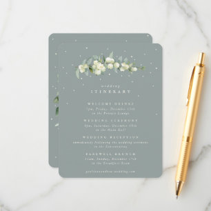 Green Snowberry+Eucalyptus Stem Wedding Itinerary Enclosure Card