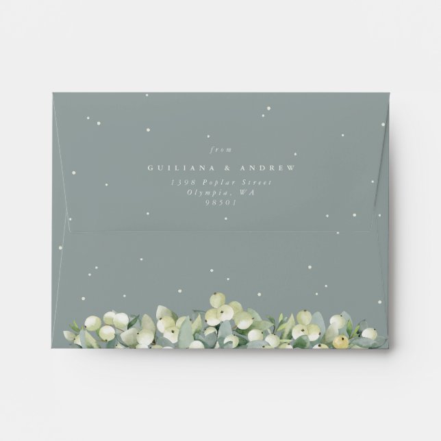 Green Snowberry+Eucalyptus Wedding A2 Enclosure Envelope (Back (Top Flap))