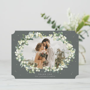 Green Snowberry+Eucalyptus Wedding Flat Photo Thank You Card
