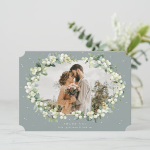 Green Snowberry+Eucalyptus Wedding Flat Photo Thank You Card