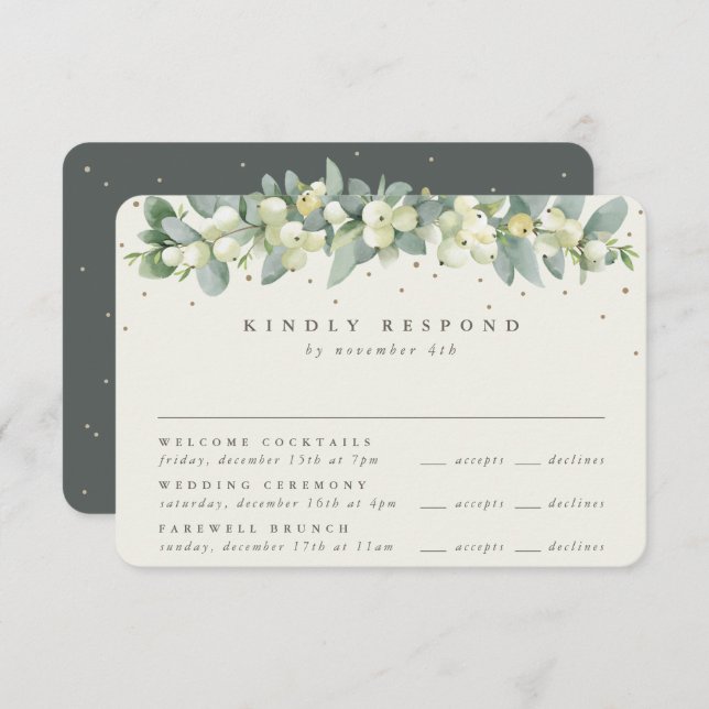Green Snowberry+Eucalyptus Wedding Multi-Event RSVP Card (Front/Back)