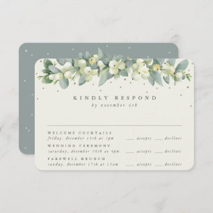 Green Snowberry+Eucalyptus Wedding Multi-Event RSVP Card