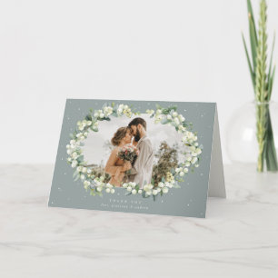 Green Snowberry+Eucalyptus Wedding Photo Thank You Card