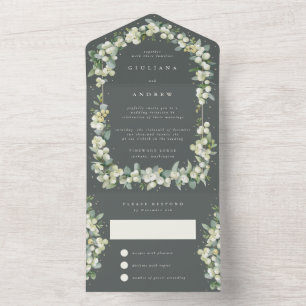 Green Snowberry+Eucalyptus Wedding Reception Only All In One Invitation