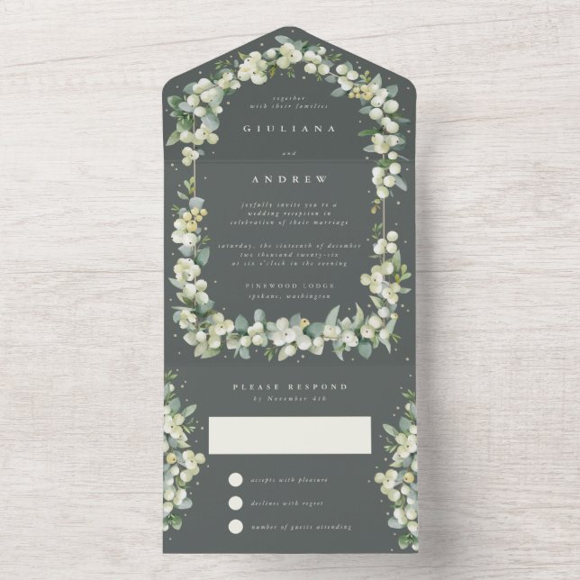 Green Snowberry+Eucalyptus Wedding Reception Only All In One Invitation (Inside)