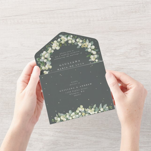 Green Snowberry+Eucalyptus Wedding Reception Only All In One Invitation (Opening)