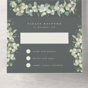 Green Snowberry+Eucalyptus Wedding Reception Only All In One Invitation