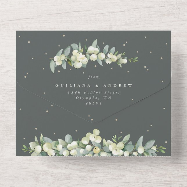 Green Snowberry+Eucalyptus Wedding Reception Only All In One Invitation (Back)