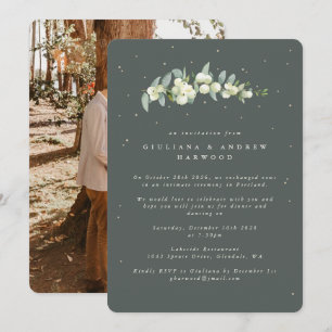 Green Snowberry+Eucalyptus Wedding Reception Photo Invitation
