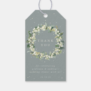 Green Snowberry+Eucalyptus Wedding Shower Thanks Gift Tags