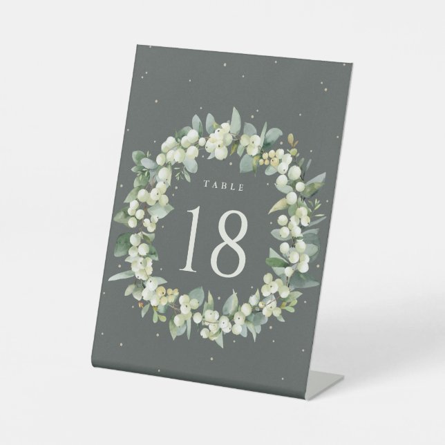 Green Snowberry+Eucalyptus Wedding Table Number Pedestal Sign (Front)