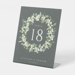 Green Snowberry+Eucalyptus Wedding Table Number Pedestal Sign
