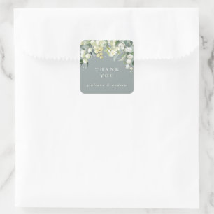 Green Snowberry+Eucalyptus Wedding Thank You Square Sticker