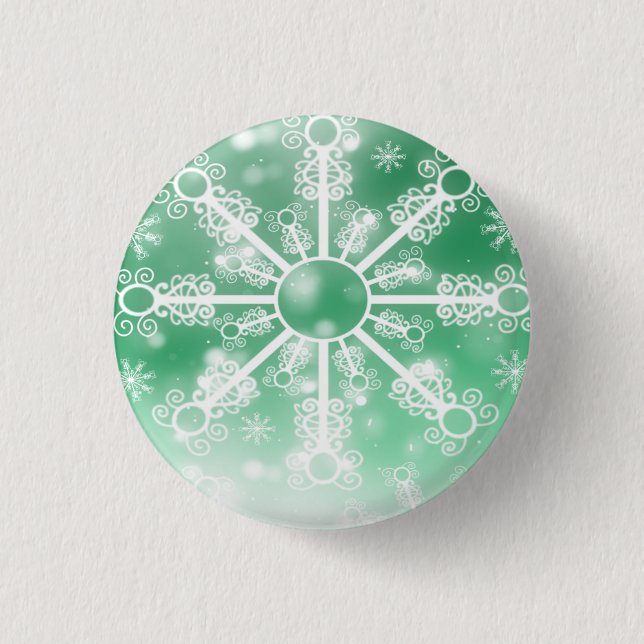 Green Snowflake 3 Cm Round Badge (Front)