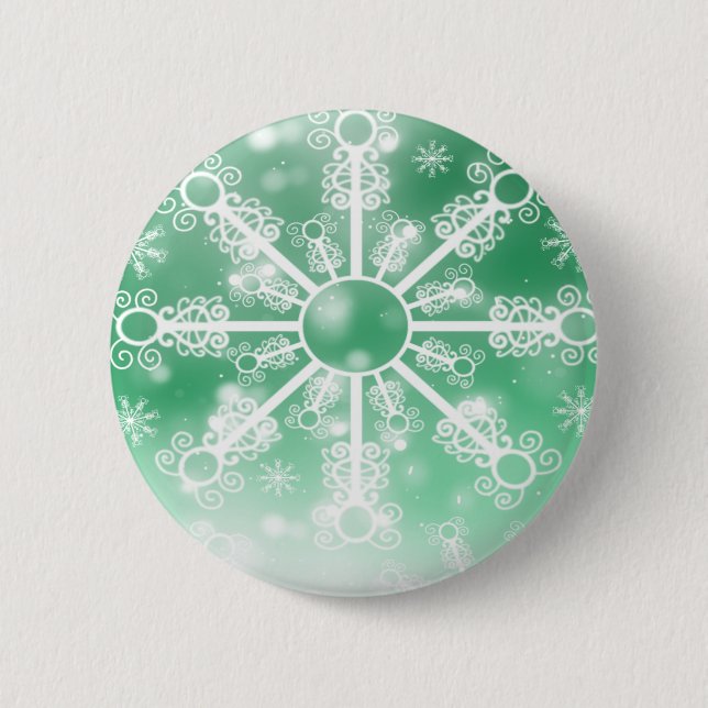 Green Snowflake 6 Cm Round Badge (Front)