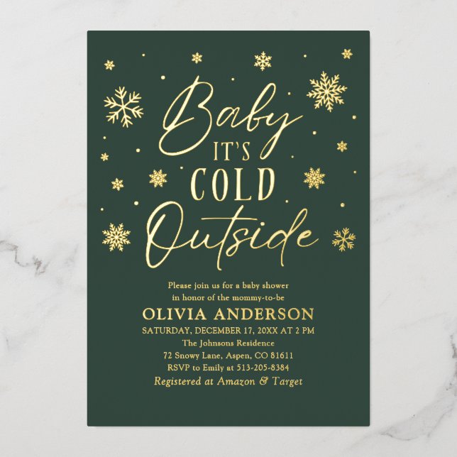 Green Snowflake Baby It's Cold Outside Baby Shower (Front)