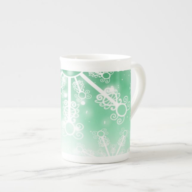 Green Snowflake Bone China Mug (Front Right)