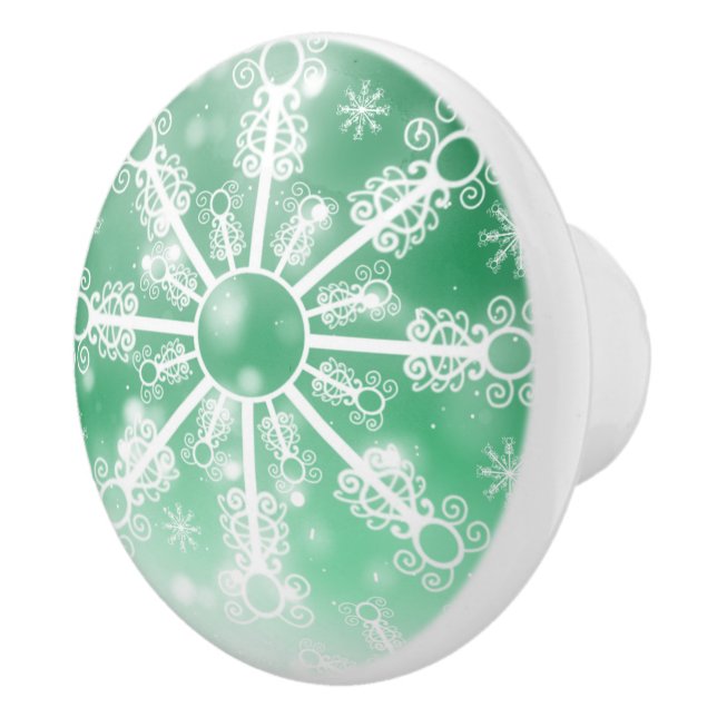 Green Snowflake Ceramic Knob (Right)