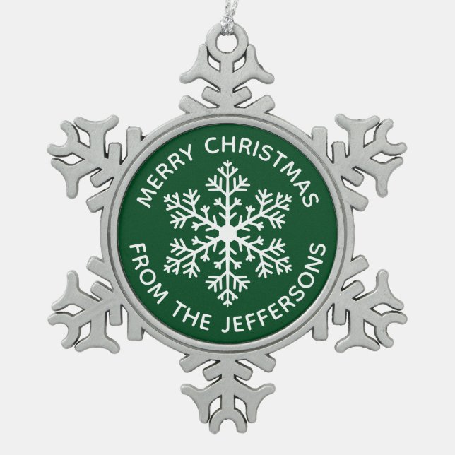 Green Snowflake Christmas Ornament (Front)