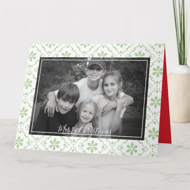 Green Snowflake Christmas Photo Card 1 Photo (Front)