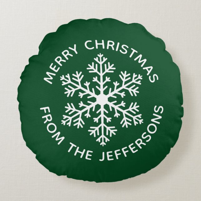 Green Snowflake Christmas Round Pillow (Front)