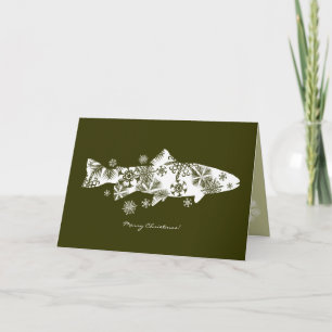 Green Snowflake Fish Holiday Greeting Card