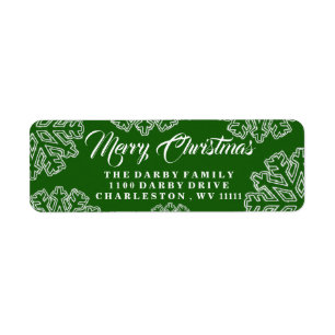 Green Snowflake Merry Christmas Label Return Address Label