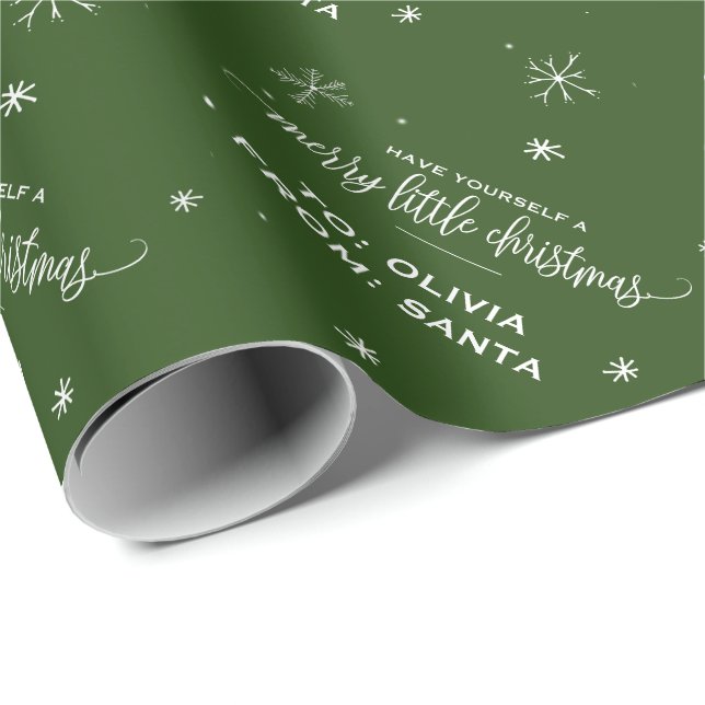 Green Snowflake "Merry Little Christmas" Wrapping Paper (Roll Corner)